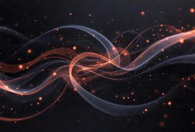 The primary subject of the image is a swirling, colorful pattern that resembles a galaxy or a flowing river. The setting is a dark background, which contrasts with the vibrant colors of the pattern. The visual style is a combination of digital art and illustration, creating a dynamic and captivating scene. The colors and mood of the image are predominantly orange and blue, giving it a warm and inviting atmosphere.