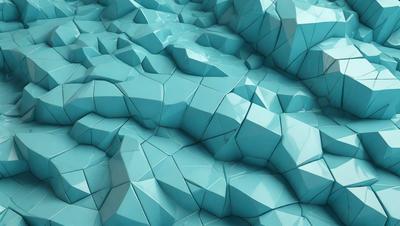 The primary subject of the image is a blue, geometric, and abstract design. The setting is a blue background, and the visual style is a combination of digital art and illustration. The dominant colors are blue and white, creating a calm and serene atmosphere.
