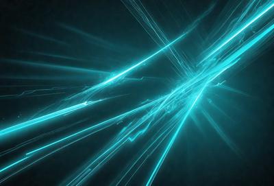 The primary subject of the image is a blue light streak or a blue light effect. The setting is a dark background, which contrasts with the blue light. The visual style appears to be a digital art or illustration, as the light effect is created through digital means. The colors and mood of the image are predominantly blue, giving it a futuristic and dynamic appearance.