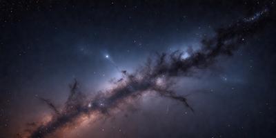 The primary subject of the image is a beautiful starry night sky. The setting is a dark, cloudy night with a few stars visible in the sky. The visual style is a photo of the night sky, capturing the beauty of the celestial landscape. The colors and mood of the image are serene and peaceful, as the night sky is illuminated by the stars and the darkness of the night.