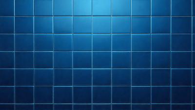 The primary subject of the image is a blue tile wall. The setting is a room with a blue tile floor. The visual style is a close-up of the blue tile wall, showcasing the pattern and texture of the tiles. The dominant colors are blue and white, creating a calm and soothing atmosphere.