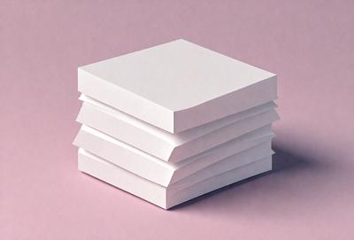 The primary subject of the image is a stack of white paper, which is the main object, scene, or focus of the image. The setting is a pink background, which adds a contrasting color to the scene. The visual style is a photo, capturing the details of the stacked paper. The colors and mood of the image are predominantly white, giving it a clean and minimalist appearance.