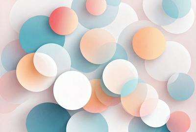 The primary subject of the image is a collection of white and colored circles, which are arranged in a visually appealing manner. The setting is a white background, which provides a clean and minimalist look. The visual style is a combination of digital art and illustration, creating a unique and artistic representation of the circles. The colors and mood of the image are predominantly white and pastel, giving it a calm and soothing atmosphere.