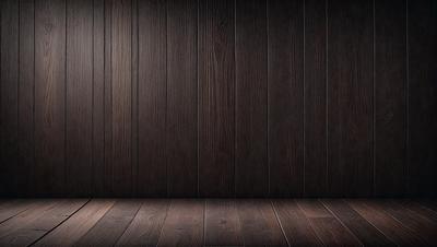 The primary subject of the image is a wooden wall. The setting is a room with a wooden floor. The visual style is a photo, and the colors and mood are predominantly brown and dark.