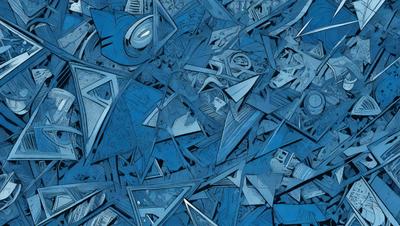 The primary subject of the image is a blue, geometric, and abstract design. The setting is a blue background, and the visual style is a combination of digital art and illustration. The colors and mood of the image are predominantly blue, creating a calm and serene atmosphere.