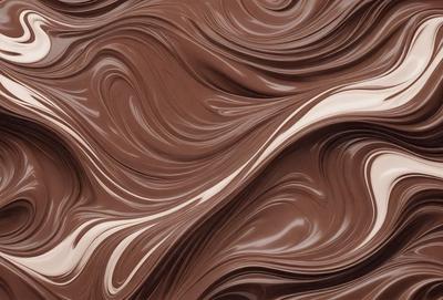 The primary subject of the image is a close-up of a chocolate cake with swirls and waves in it. The cake appears to be a chocolate mousse cake, and the swirls and waves give it a visually appealing and appetizing appearance. The setting is a kitchen, and the visual style is a close-up of the cake, showcasing its texture and details. The colors and mood of the image are predominantly brown and rich, creating a warm and inv
