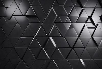 The primary subject of the image is a black and white patterned wall. The setting is a dark room with a black background. The visual style is a close-up of the patterned wall, which gives a sense of depth and texture. The colors and mood of the image are predominantly black and white, creating a stark and minimalist atmosphere.