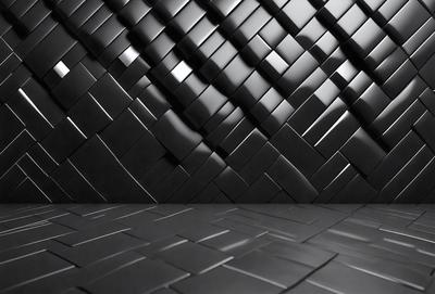 The primary subject of the image is a black and white patterned wall. The setting is a black background, and the visual style is a patterned wallpaper. The dominant colors are black and white, creating a bold and striking atmosphere.