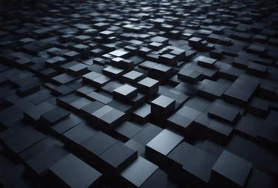 The primary subject of the image is a black and white pattern of squares, which are arranged in a checkered pattern. The setting is a dark background, which contrasts with the black and white squares. The visual style is a combination of digital art and illustration, creating a unique and intricate design. The colors and mood of the image are predominantly black and white, giving it a classic and timeless appearance.