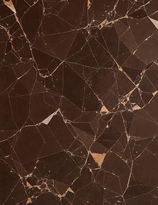 The primary subject of the image is a marble tile with a brown and yellow color scheme. The setting is a wall, and the visual style is a close-up of the tile. The colors and mood of the image are warm and earthy, creating a natural and elegant atmosphere.