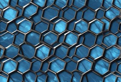 The primary subject of the image is a blue and black patterned surface, which appears to be a metal or glass material. The setting is a close-up of the pattern, showcasing the intricate design. The visual style is a combination of a photo and digital art, as the pattern is both detailed and visually appealing. The colors and mood of the image are predominantly blue and black, creating a sense of depth and sophistication.