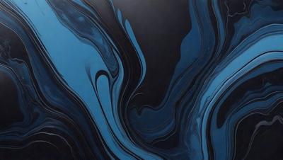 The primary subject of the image is a blue and black swirling pattern, which appears to be a painting or a digital artwork. The setting is a dark background, which contrasts with the swirling pattern. The visual style is a combination of artistic expression and digital manipulation. The dominant colors are blue and black, creating a moody and dramatic atmosphere.