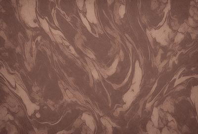 The primary subject of the image is a brown, textured surface with a pattern of swirls and curves. The setting appears to be a room with a wall, and the visual style is a combination of a photo and a drawing. The dominant colors are brown and beige, creating a warm and earthy atmosphere.