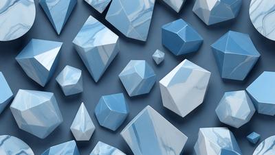 The primary subject of the image is a collection of blue and white geometric shapes, which are arranged in a visually appealing manner. The setting is a blue background, which provides a contrasting and complementary color to the shapes. The visual style of the image is a combination of digital art and illustration, creating a unique and eye-catching design. The dominant colors in the image are blue and white, which contribute to a calm and soothing atmosphere.