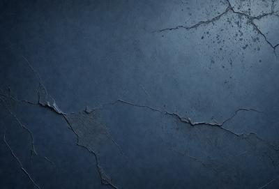 The primary subject of the image is a blue wall with a cracked and peeling surface. The setting is a room with a blue background. The visual style is a close-up of the wall, showcasing its texture and appearance. The colors and mood of the image are predominantly blue, creating a calm and serene atmosphere.