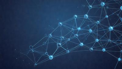 The primary subject of the image is a blue, three-dimensional structure made up of numerous small spheres. The setting is a dark blue background, which contrasts with the bright blue spheres. The visual style is a combination of digital art and illustration, creating a unique and intricate design. The colors and mood of the image are predominantly blue, giving it a calm and serene atmosphere.