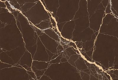 The primary subject of the image is a marble countertop with a brown and yellow color scheme. The setting is a kitchen, and the visual style is a close-up of the countertop. The countertop appears to be made of marble, giving it a luxurious and elegant appearance. The colors and mood of the image are warm and inviting, creating a comfortable and welcoming atmosphere.