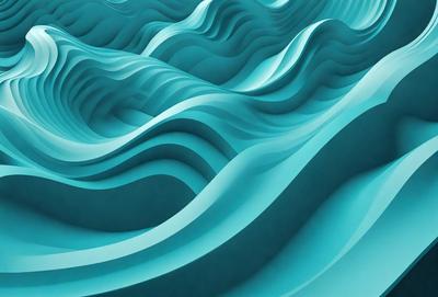 The primary subject of the image is a blue and white ocean wave. The setting is a blue ocean, and the visual style is a digital art or illustration. The dominant colors are blue and white, creating a calm and serene atmosphere.