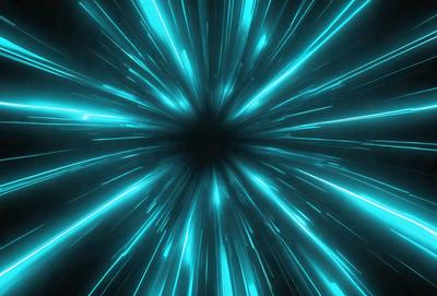 The primary subject of the image is a bright blue light, which appears to be a neon light or a lightning bolt. The light is surrounded by a blue background, creating a visually striking scene. The visual style of the image is digital art, as it appears to be a computer-generated or digitally manipulated image. The dominant colors in the image are blue, creating a sense of energy and movement.