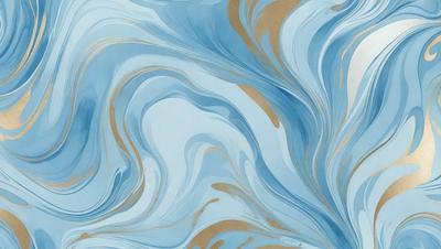 The primary subject of the image is a blue and gold swirling pattern, which appears to be a painting or a digital artwork. The setting is a blue background, and the visual style is a combination of photo and digital art. The dominant colors are blue and gold, creating a vibrant and lively atmosphere.