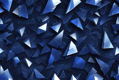 The primary subject of the image is a blue background with a pattern of blue triangles. The setting is a blue background with a pattern of blue triangles. The visual style is digital art, as the triangles are arranged in a visually appealing manner. The colors and mood are predominantly blue, creating a calm and serene atmosphere.
