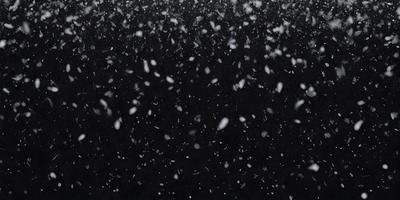 The primary subject of the image is a snowy scene with a black background. The setting appears to be a nighttime environment, possibly in a city. The visual style of the image is a black and white photo, which adds a sense of nostalgia and timelessness to the scene. The dominant colors are black and white, with the snow adding a touch of white to the overall atmosphere.