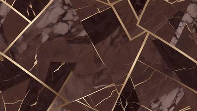 The primary subject of the image is a marble tile floor with a gold pattern. The setting is a room with a marble wall, and the visual style is a close-up of the floor. The colors and mood of the image are warm and luxurious, with the gold pattern adding a touch of sophistication.