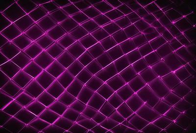 The primary subject of the image is a purple mesh or netting, which is the main object, scene, or focus of the image. The setting or background is a purple surface, which adds to the overall atmosphere of the image. The visual style of the image is a close-up of the purple mesh, showcasing its intricate pattern and texture. The colors and mood of the image are predominantly purple, creating a sense of depth and complexity in the design.