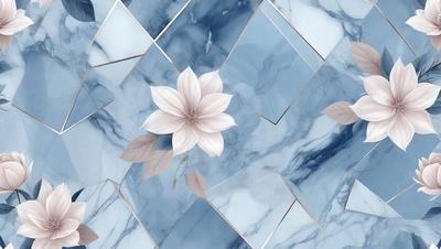 The primary subject of the image is a white flower, which is the main object, scene, or focus of the image. The setting or background features a blue marble surface, which adds a unique and elegant touch to the scene. The visual style of the image is a combination of photo and digital art, creating a realistic yet artistic representation of the flower. The colors and mood of the image are predominantly white and blue, giving it a serene and calming atmosphere.