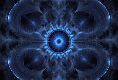 The primary subject of the image is a blue and white spiral pattern, which appears to be a digital art or illustration. The setting is a dark background, which contrasts with the bright colors of the spiral pattern. The visual style suggests that the image is a creative and artistic representation of a spiral, possibly inspired by nature or abstract concepts. The colors and mood of the image are predominantly blue and white, giving it a calm and serene atmosphere.
