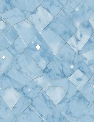 The primary subject of the image is a blue marble tile with a pattern of white diamonds. The setting is a bathroom, and the visual style is a close-up of the tile. The dominant colors are blue and white, creating a clean and elegant atmosphere.