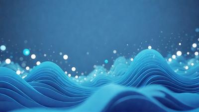 The primary subject of the image is a blue ocean with waves. The setting is a dark blue background, which creates a contrast with the waves. The visual style is a digital art or illustration, as the waves are depicted in a patterned and textured manner. The colors and mood of the image are predominantly dark blue and serene, with the waves adding a sense of movement and dynamism to the scene.