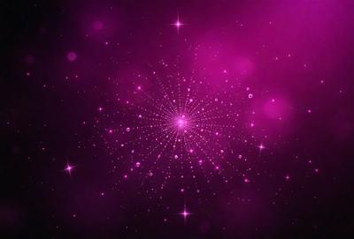 The primary subject of the image is a bright, pink, star-filled sky. The setting is a dark, purple background, which contrasts with the bright stars. The visual style is a combination of a photo and digital art, creating a unique and captivating scene. The colors and mood of the image are predominantly pink and purple, giving it a warm and serene atmosphere.
