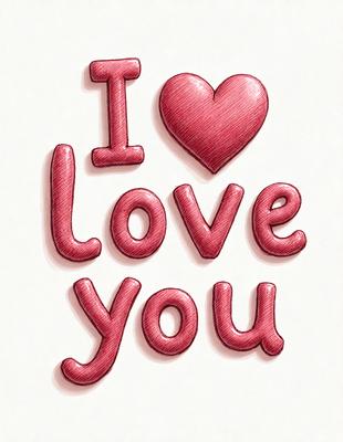 The primary subject of the image is a heart-shaped sign that reads "I love you." The setting is a white background, and the visual style is a digital art or illustration. The heart is red and pink, and the overall atmosphere is warm and affectionate.