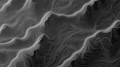 The image is a black and white illustration of a mountainous terrain. The primary subject is the intricate mountain landscape, which is depicted in a detailed and artistic manner. The setting is a mountainous area with a rocky surface, and the visual style is a combination of digital art and illustration. The colors and mood of the image are predominantly dark and moody, with the black and white color scheme adding to the dramatic atmosphere.
