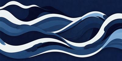 The primary subject of the image is a blue and white ocean wave. The setting is the ocean, with the wave being the main focus of the image. The visual style is a digital art or illustration, as the wave is depicted in a detailed and artistic manner. The dominant colors are blue and white, creating a serene and calming atmosphere.