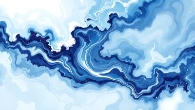 The primary subject of the image is a blue and white ocean scene. The setting is a vast body of water with waves and swirls, creating a dynamic and serene atmosphere. The visual style is a combination of digital art and illustration, with the use of blue and white colors to emphasize the ocean's depth and beauty. The overall mood of the image is calming and peaceful, inviting the viewer to appreciate the natural beauty of the ocean.