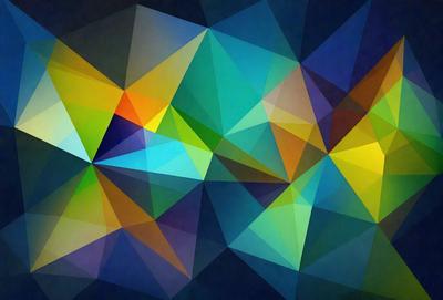 The primary subject of the image is a colorful geometric pattern, featuring a mix of yellow, blue, and green colors. The setting is a dark background, which contrasts with the vibrant colors of the pattern. The visual style of the image is a combination of digital art and illustration, creating a unique and eye-catching design. The overall atmosphere of the image is lively and energetic, thanks to the bold and bright colors of the pattern.