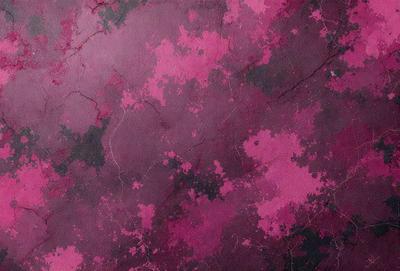 The primary subject of the image is a purple wall with a pattern of pink and purple spots. The setting is a room with a purple wall, and the visual style is a close-up of the wall. The colors and mood of the image are predominantly purple and pink, creating a warm and inviting atmosphere.