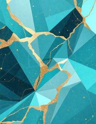 The primary subject of the image is a blue and gold geometric pattern. The setting is a blue and gold background, which creates a visually appealing contrast with the pattern. The visual style is a digital art or illustration, showcasing the artist's creativity and skill in designing the intricate pattern. The colors and mood of the image are vibrant and lively, with the blue and gold colors evoking a sense of calmness and sophistication.