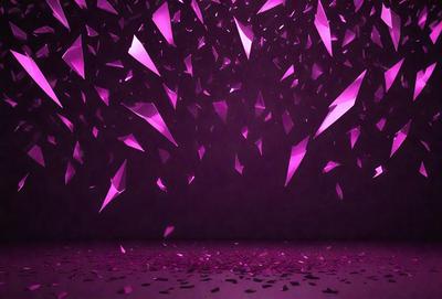 The primary subject of the image is a purple background with a pattern of pink and purple glass-like shapes. The setting is a dark room, and the visual style appears to be a combination of digital art and illustration. The dominant colors are purple and pink, creating a calm and serene atmosphere.