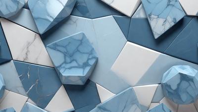 The primary subject of the image is a blue and white marble wall. The setting is a room with a blue and white marble wall, which serves as the background. The visual style is a close-up of the marble wall, showcasing its intricate patterns and textures. The dominant colors are blue and white, creating a calm and sophisticated atmosphere.
