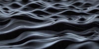 The primary subject of the image is a large body of water, possibly an ocean or a lake. The water appears to be dark and has a wavy surface, giving it a somewhat ominous appearance. The setting is a black background, which contrasts with the water, making it the main focus of the image. The visual style is a close-up of the water, emphasizing its texture and movement. The colors and mood of the image are predominantly dark, with the water being the main source of contrast and visual interest