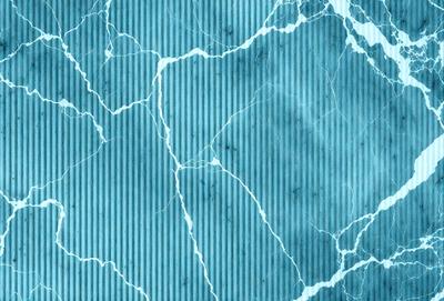 The primary subject of the image is a blue marble wall with a pattern of white stripes. The setting is a room with a blue marble floor. The visual style is a close-up of the marble wall, showcasing the intricate pattern of the white stripes. The colors and mood of the image are predominantly blue and white, creating a calm and elegant atmosphere.