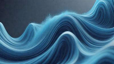 The primary subject of the image is a blue wave, which is the main focus of the scene. The setting is a blue ocean, and the visual style is a digital art or illustration. The dominant colors in the image are blue and white, creating a calm and serene atmosphere.