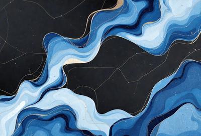 The primary subject of the image is a blue and white swirling pattern, which appears to be a digital art or illustration. The setting is a black background, which contrasts with the swirling pattern. The visual style is a combination of digital art and illustration, creating a unique and captivating design. The colors and mood of the image are predominantly blue and white, giving it a calming and serene atmosphere.