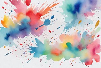 The primary subject of the image is a painting or drawing of a spoon, with a variety of colors and splashes. The setting is a white background, and the visual style appears to be a combination of digital art and illustration. The colors and mood of the image are vibrant and lively, with a focus on the spoon and its surrounding splashes.