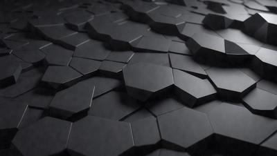 The primary subject of the image is a black and white patterned surface, which appears to be a black tile or a black and white checkered floor. The setting is a dark room, and the visual style is a close-up of the patterned surface. The colors and mood of the image are predominantly dark and moody, with the black and white pattern creating a sense of depth and contrast.