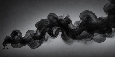The primary subject of the image is a black and white smoke or vapor trail. The setting is a gray background, which creates a contrasting effect with the smoke. The visual style is a combination of a photo and a drawing, giving the image a unique and artistic appearance. The colors and mood of the image are predominantly dark and moody, with the smoke or vapor trail being the main focus.