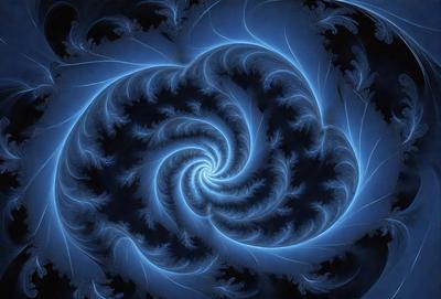 The primary subject of the image is a spiral pattern, which is the main object, scene, or focus of the image. The spiral pattern is set against a blue background, creating a visually striking contrast. The spiral pattern is depicted in a digital art style, giving it a modern and intricate appearance. The overall atmosphere of the image is one of beauty and complexity, with the spiral pattern serving as the central point of interest.